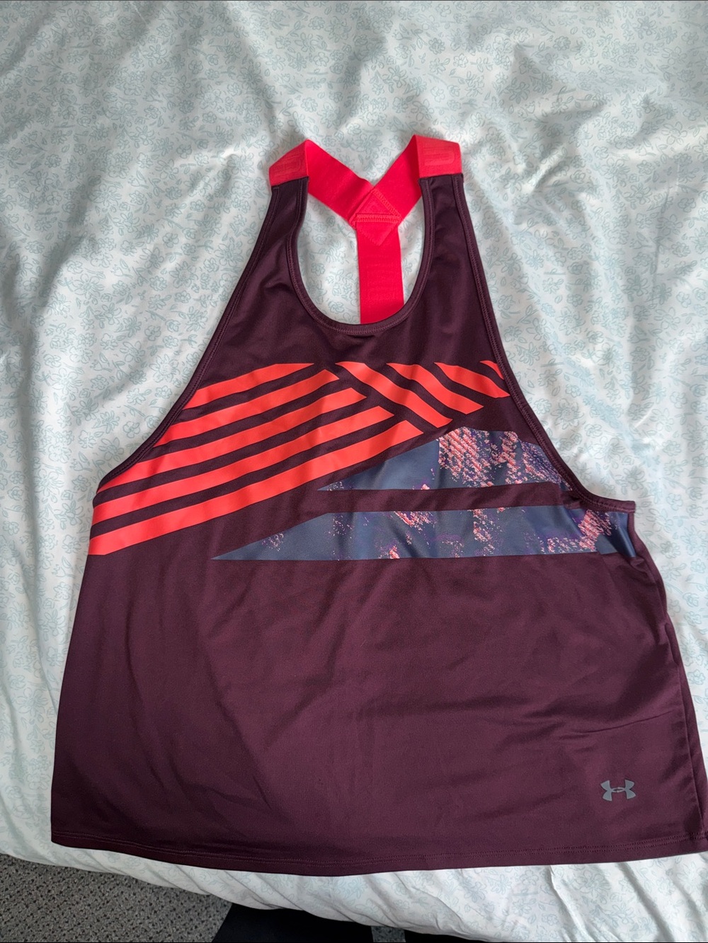 Under Armour Women's Maroon Swim Tank with Bright Coral Straps